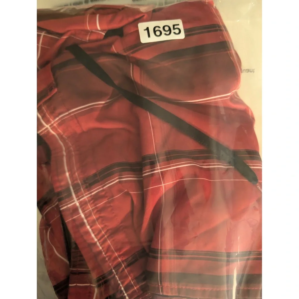 Speedo Board Shorts Mens XL Red Plaid Swim Trunks Cargo Pocket Quick Dry Lace Up